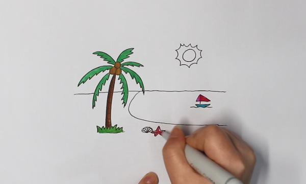 大海沙滩简笔画 画法图片